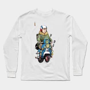 Retro Scooter, Classic Scooter, Scooterist, Scootering, Scooter Rider, Mod Art Long Sleeve T-Shirt